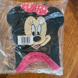 Disney Junior Minnie Mouse Pink & Black Hat w/ Polka Dot Bow & Mittens, NWT, OS